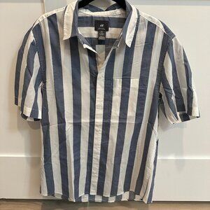 H&M Blue & White Striped Button-Down Shirt – Regular Fit, Size S